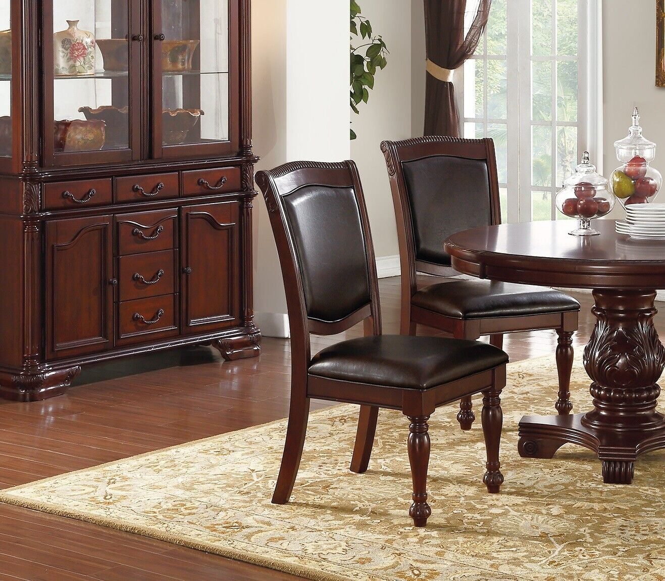 Classic Formal Set of 2 Dining Chairs Brown Antique Traditional Look Kitchen Dining Room Furniture