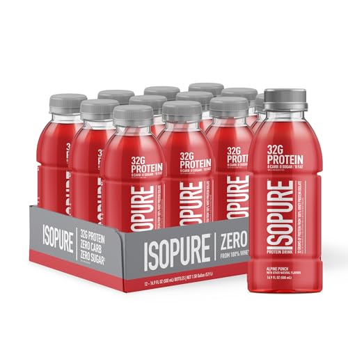 Isopure Zero Carb 32g Clear Protein Ready-to-Drink, Whey Protein Isolate, Blue Raspberry, 12 Pack (Packaging May Vary)