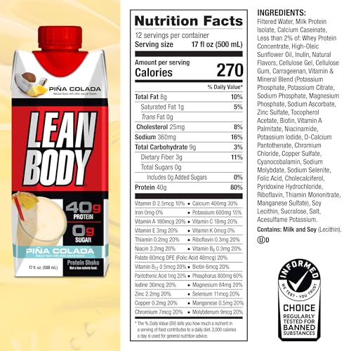 Labrada Lean Body Ready-to-Drink Strawberry Protein Shake, 40g Protein, Whey Blend, 0 Sugar, Gluten Free, 22 Vitamins & Minerals, 17 Ounce (Recyclable Carton & Lid - Pack of 12) LABRADA