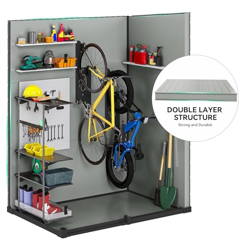 DWVO 5x3ft Resin Outdoor Storage Shed with Floor, Waterproof Lockable Storage Shed with Window, Plastic Outside Tool Storage for Garden, Backyard, Patio, Lawn, Gray