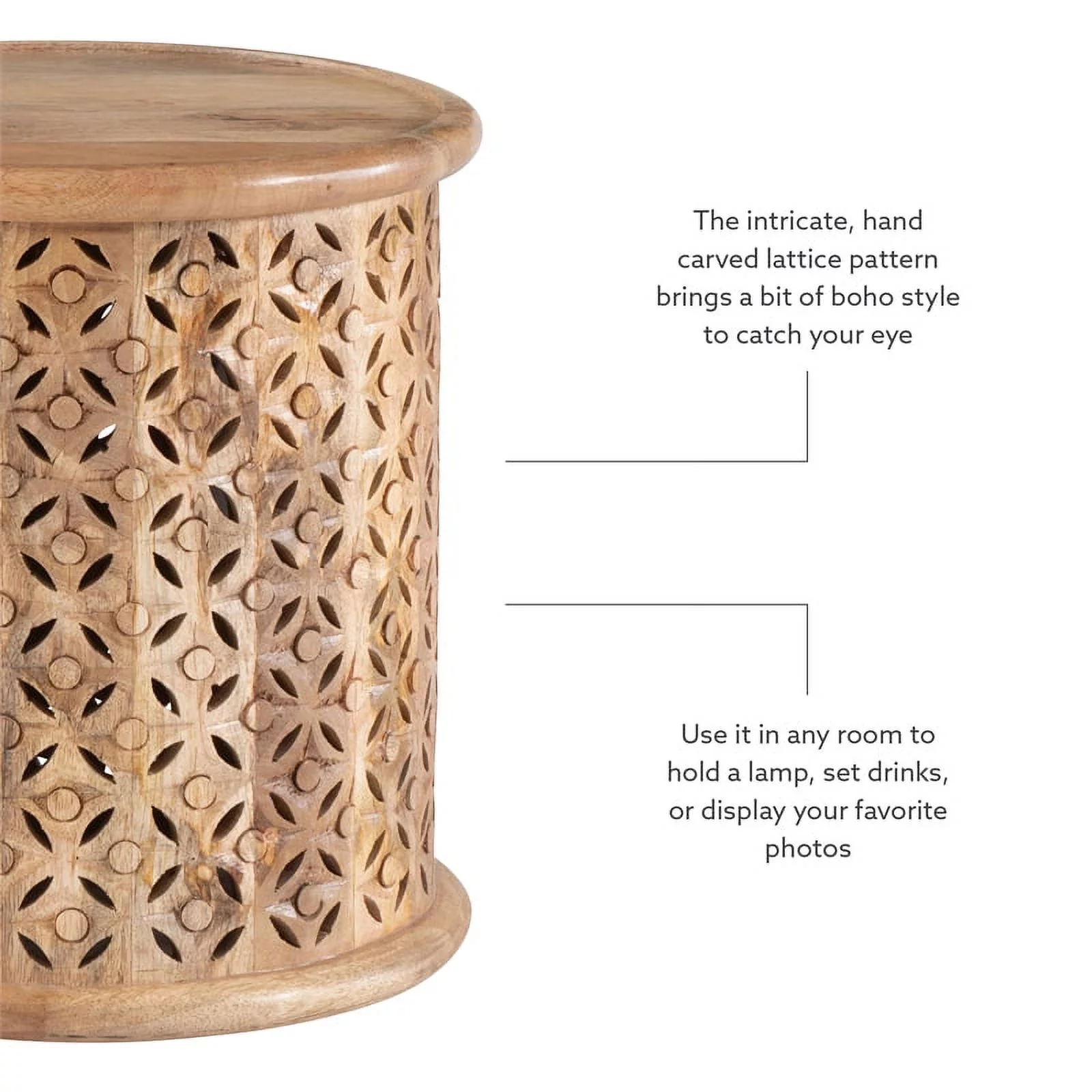 Pemberly Row Transitional Mango Wood Side Table in Natural