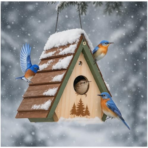 Bird House for Bluebirds and Cadinals - Cedar Wood Large Open Bluebird House Nestbox - Birdhouse for Outside Wall Mountable - 1.5