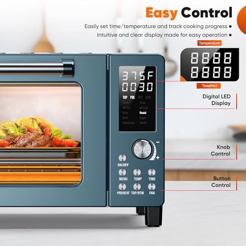 Nuwave Bravo Pro Smart 21QT Toaster Oven Air Fryer Combo, Convection Oven Countertop, 10 functions all in 1, with even & quick crisp technology, 50-450°F, 1800W, Mint Green
