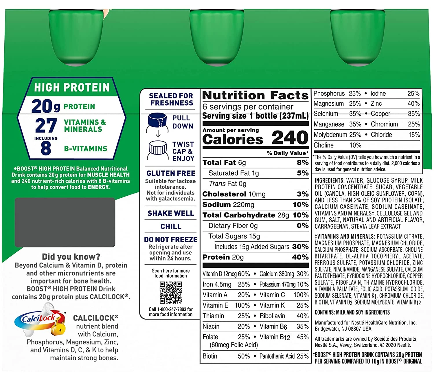 BOOST HIGH PROTEIN Creamy Strawberry 6 ct. - 8 fl. oz. Bottles (Pack of 3)