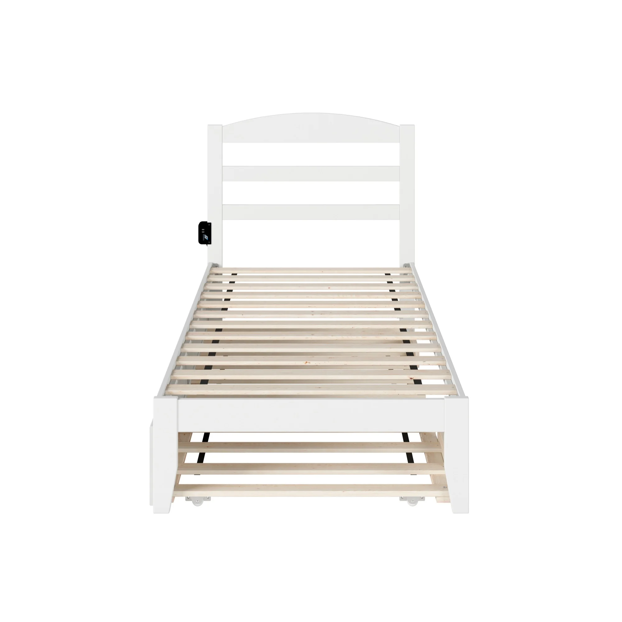 AFI Warren Solid Wood Twin Bed with Twin Trundle with USB Charger in White
