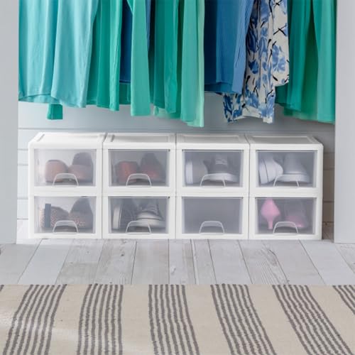 Sterilite 4-Pack 27 Quart Stacking Drawer, Clear Storage Closet Organizer, White Frame - Stackable Modular Plastic Drawers for Clothes, Accessories, Craft Supplies, Shoes or Linens