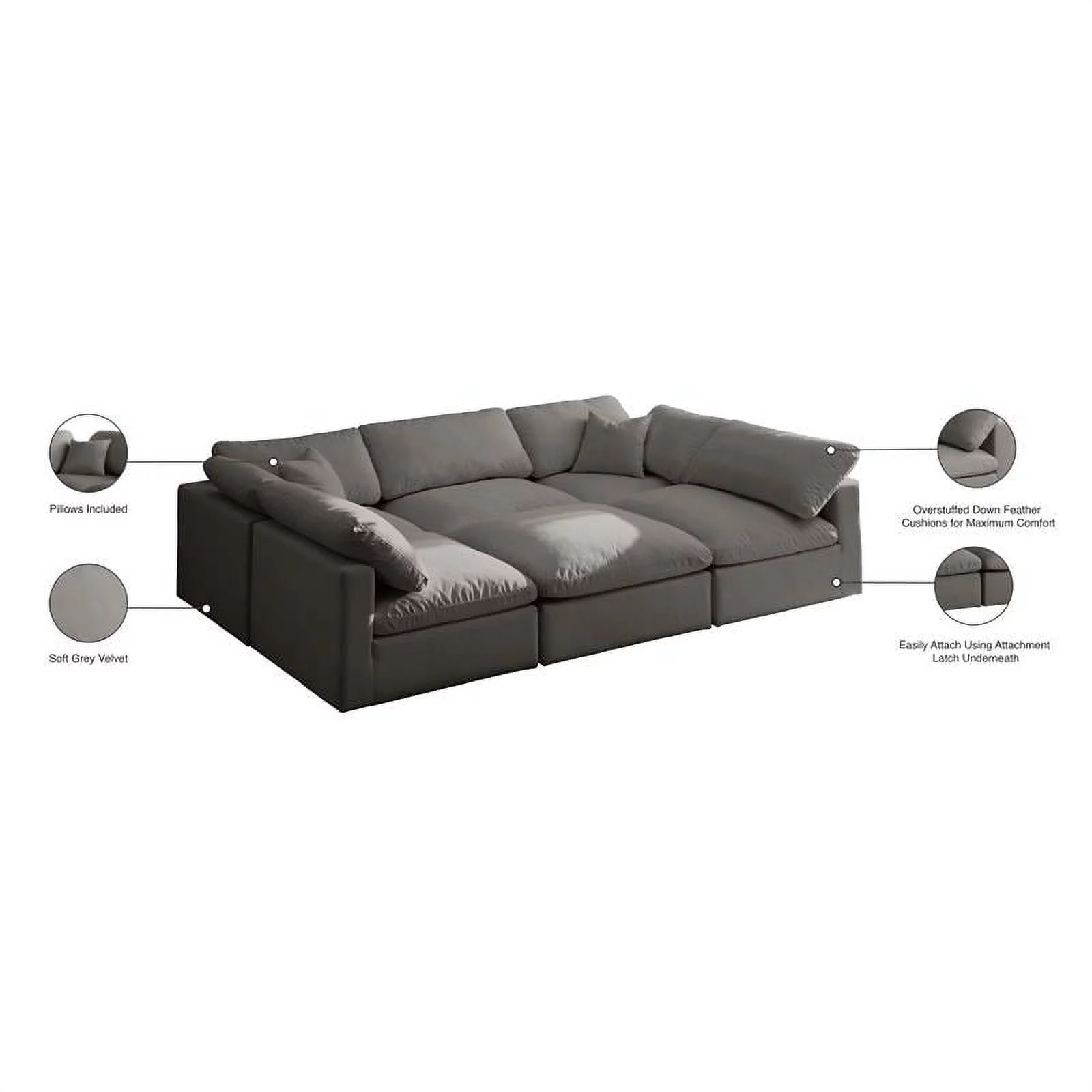 Meridian Furniture Plush Standard Gray Velvet Modular Sectional