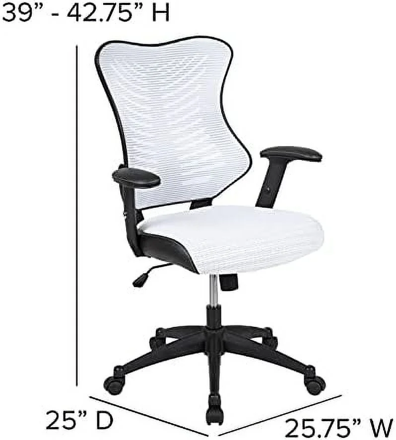 High Back Designer White Mesh Executive JOMA Office Chair - Adjustable Arms
