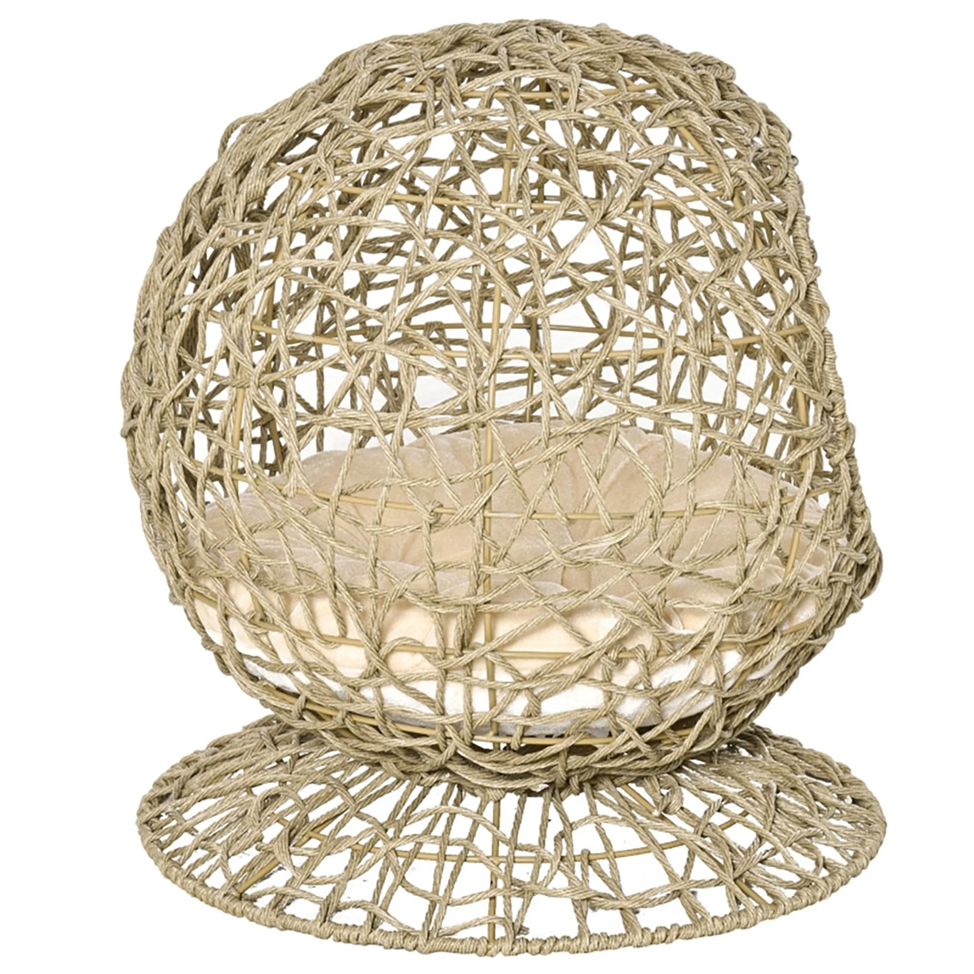 Glavbiku Rattan Elevated Cat Bed Kitty Condo with Soft Cushion,Wicker and Round Base, Brown