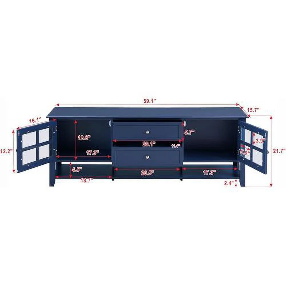 TV Stand For Tvs Up To 60'',TV Cabinet Media Console Table With Bottom Shelf,Entertainment Center With 2 Drawers And Doors Cabinet For Living Room,Bedroom(Blue)