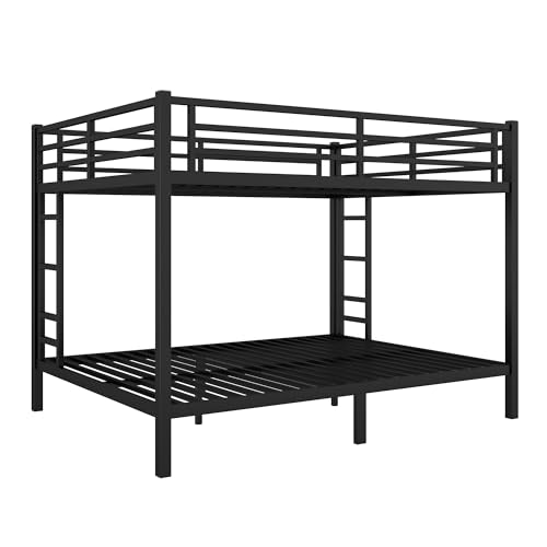 Heavy Duty Bunk Bed Frame with Ladder, Twin XL Over Twin XL Bunk Beds with Safety Guardrails, Adults Bunk Beds with Noise-Reducing Rubber Stoppers, Easy Assemble, Black