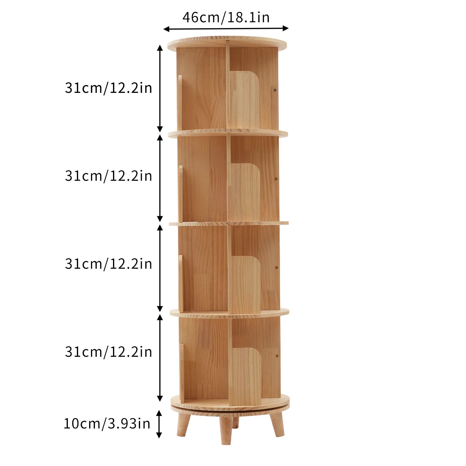 4-Tiers Rotating Bookshelf Bookcase Storage Rack Bookshelf Floor Standing for Storing Books, Precious Souvenirs