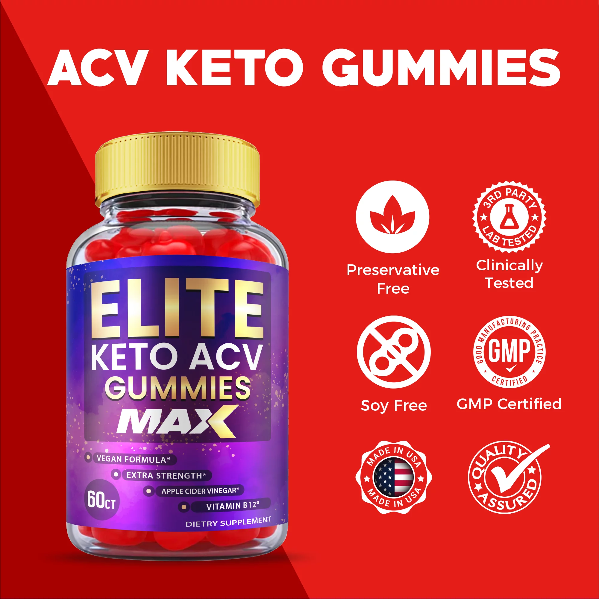 (3 Pack) Keto Elite Max Plus ACV Gummies (180 Gummies)