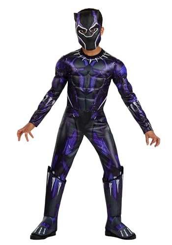 Boys Deluxe Battle Black Panther Costume | Padded Jumpsuit, Mask and Shoe Covers for Superhero Dress Up