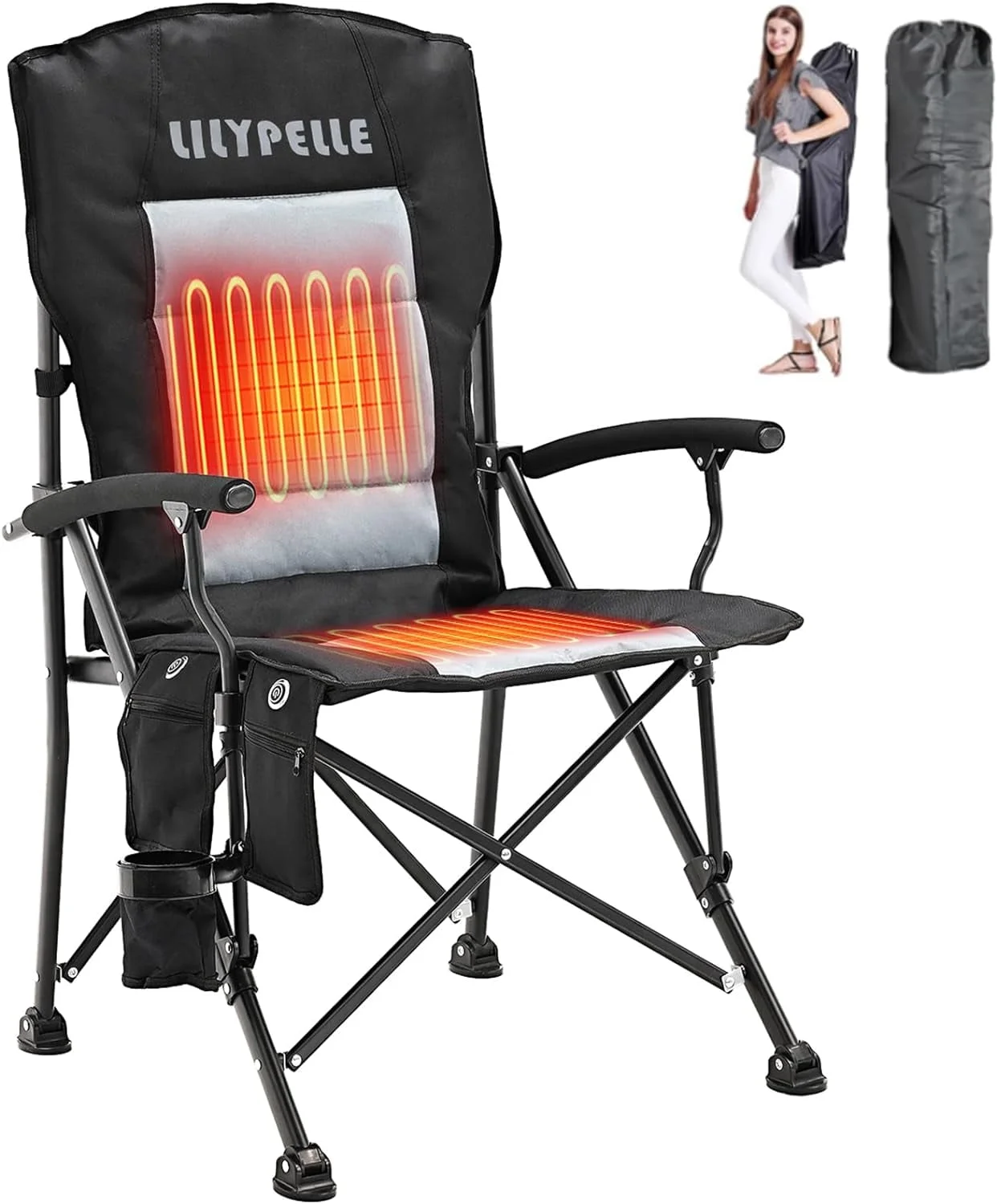 ABORON Heated Camping Chairs, Fully Padded Heavy Duty Folding Chairs for Outside, Supports 400 lbs, Portable Outdoor Camp Chairs for Sport Events, Concert, Beach