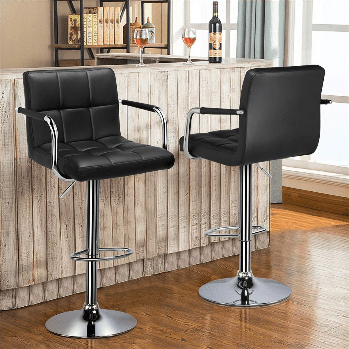 Alden Design Bar Stool with 360-Degree Swivel & Adjustable Height, Black, Set of 2