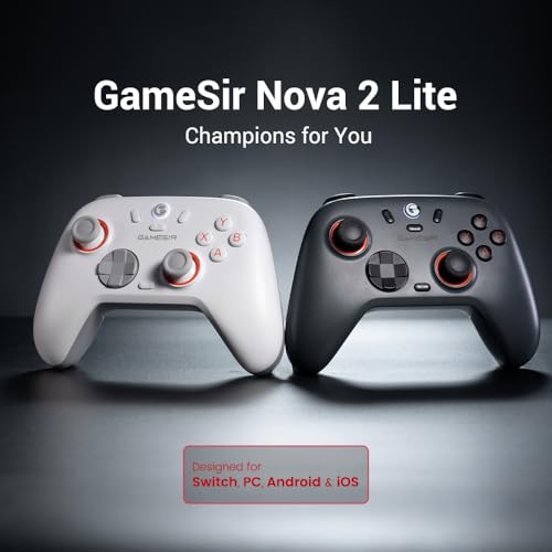 GameSir Nova 2 Lite Wireless PC Controller with Hall Effect Joysticks & Triggers, 2.4G & Wired 1000Hz Polling Rate, Remappable Buttons - Compatible with PC/Switch/Steam/Android (White)