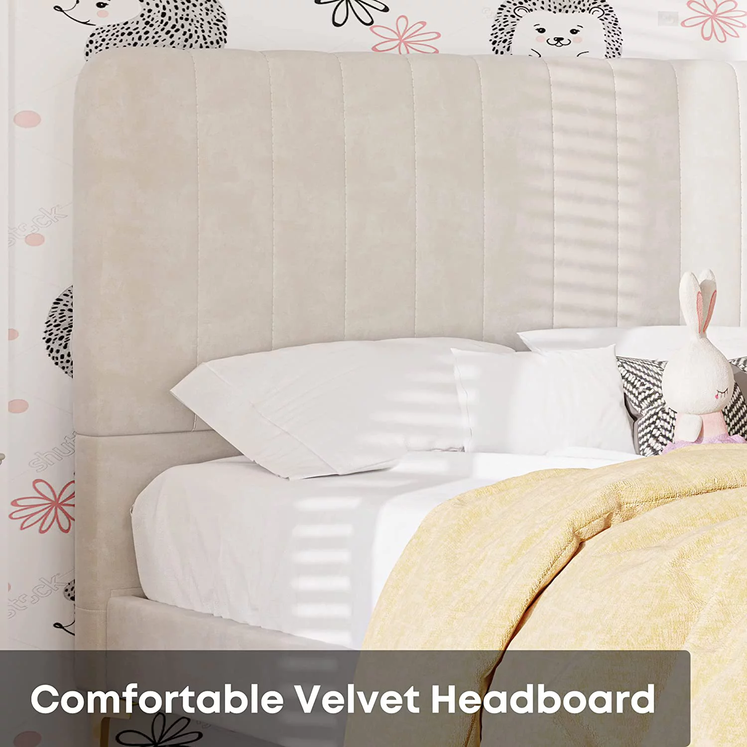 LIKIMIO Full Size Bed Frame, Upholstered Platform Bed Full with Headboard and Strong Metal/Wood Supports, Easy Assembly, Noise-Free, No Box Spring Needed, Beige