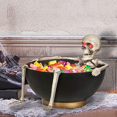 Gemmy Animated Candy Bowl Moving Jaw Skeleton w/Glowing Red Eyes, black