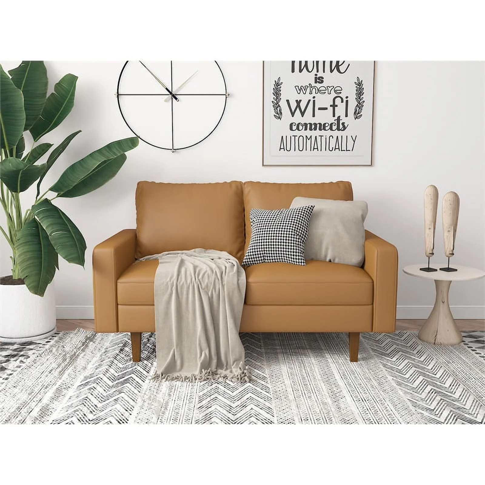 Kingway Furniture Aneley Faux Leather Living Room Loveseat in Brown