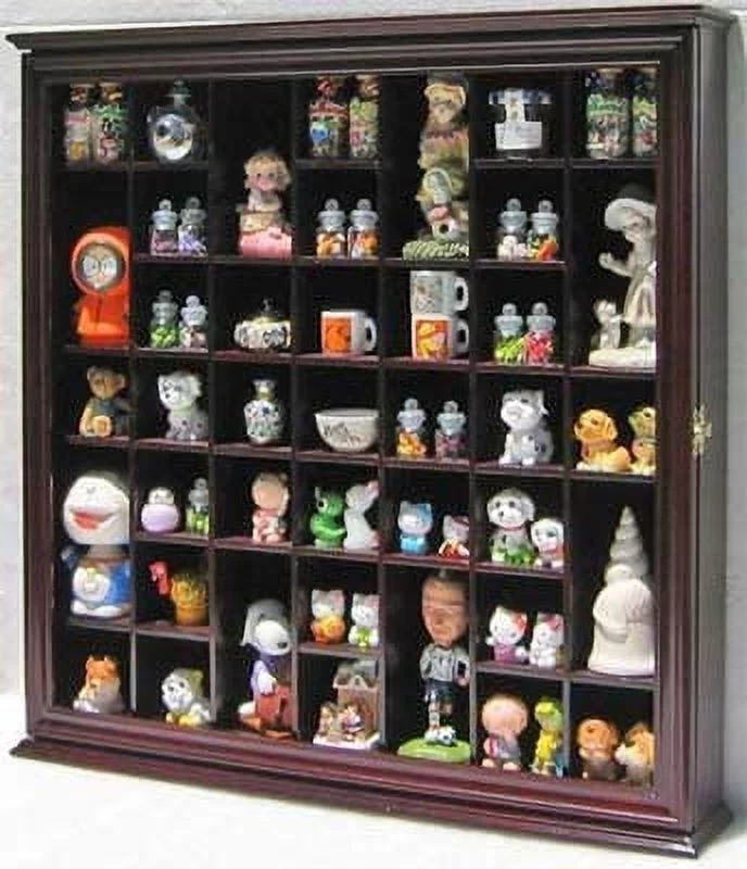 Collectible Solid Wood Display Case Wall Curio Cabinet Real Glass Door Shadow Box Cherry Finish