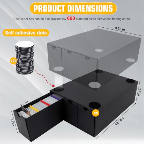 Trading Card Storage Box, Includes 12-600 CT Boxes & 48 Card Dividers, 12000+ Trading Card Organizer for Collectible Card Games, for TCG, YuGiOh, MTG, PTCG, Baseball Cards, with Labels & Tapes