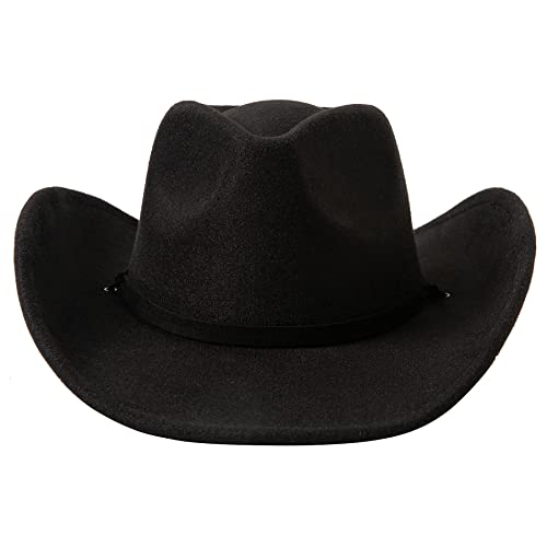 Lanzom Women Men Retro Felt Wide Brim Western Cowboy Cowgirl Hat Dress Up Hat with Wind Lanyard