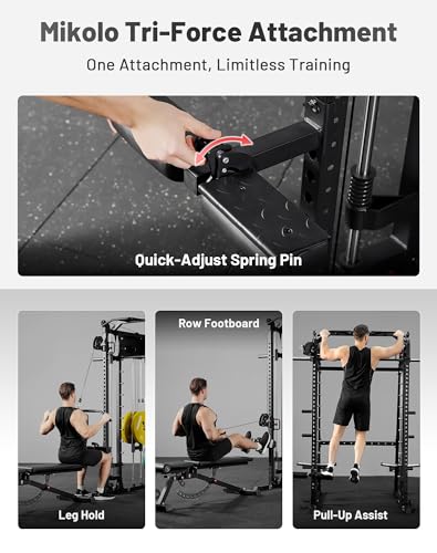 Mikolo Smith Machine, 2200lbs Squat Rack with LAT-Pull Down System & Cable Crossover Machine, Training Equipment with Leg Hold-Down Attachment
