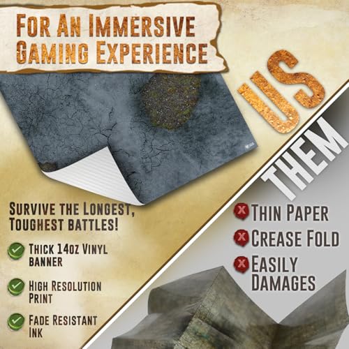 Battle Game Mat - 48x48 - Dungeons Tabletop Dragons Dice Role Playing Map - Wargaming RPG Warfare 40k Flames War - Reusable Miniature Figure Board Games - Warhammer Gaming Vinyl Mat