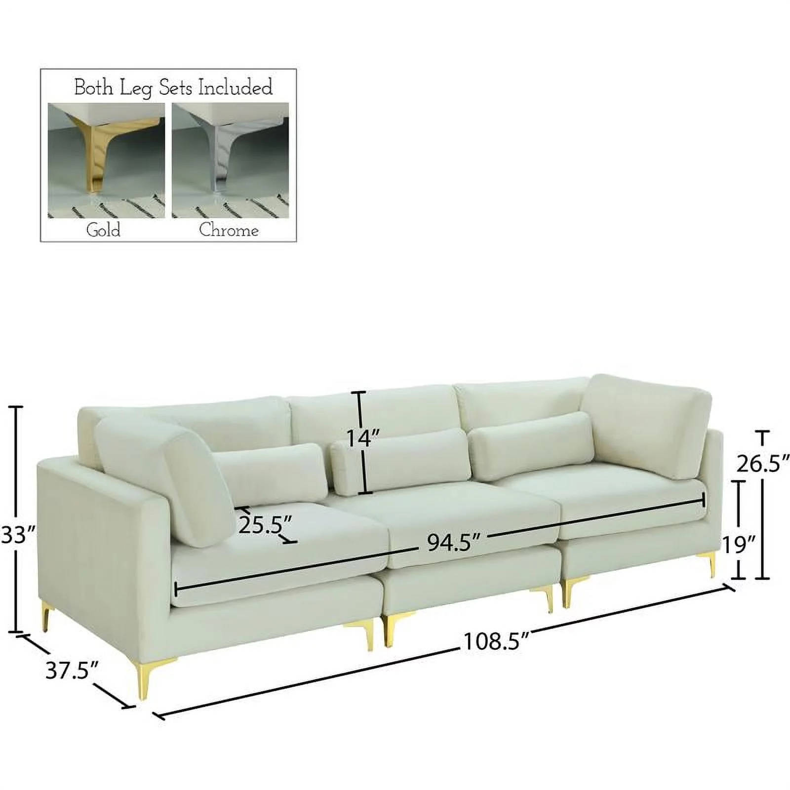 Meridian Furniture Julia Cream Velvet Modular Sofa
