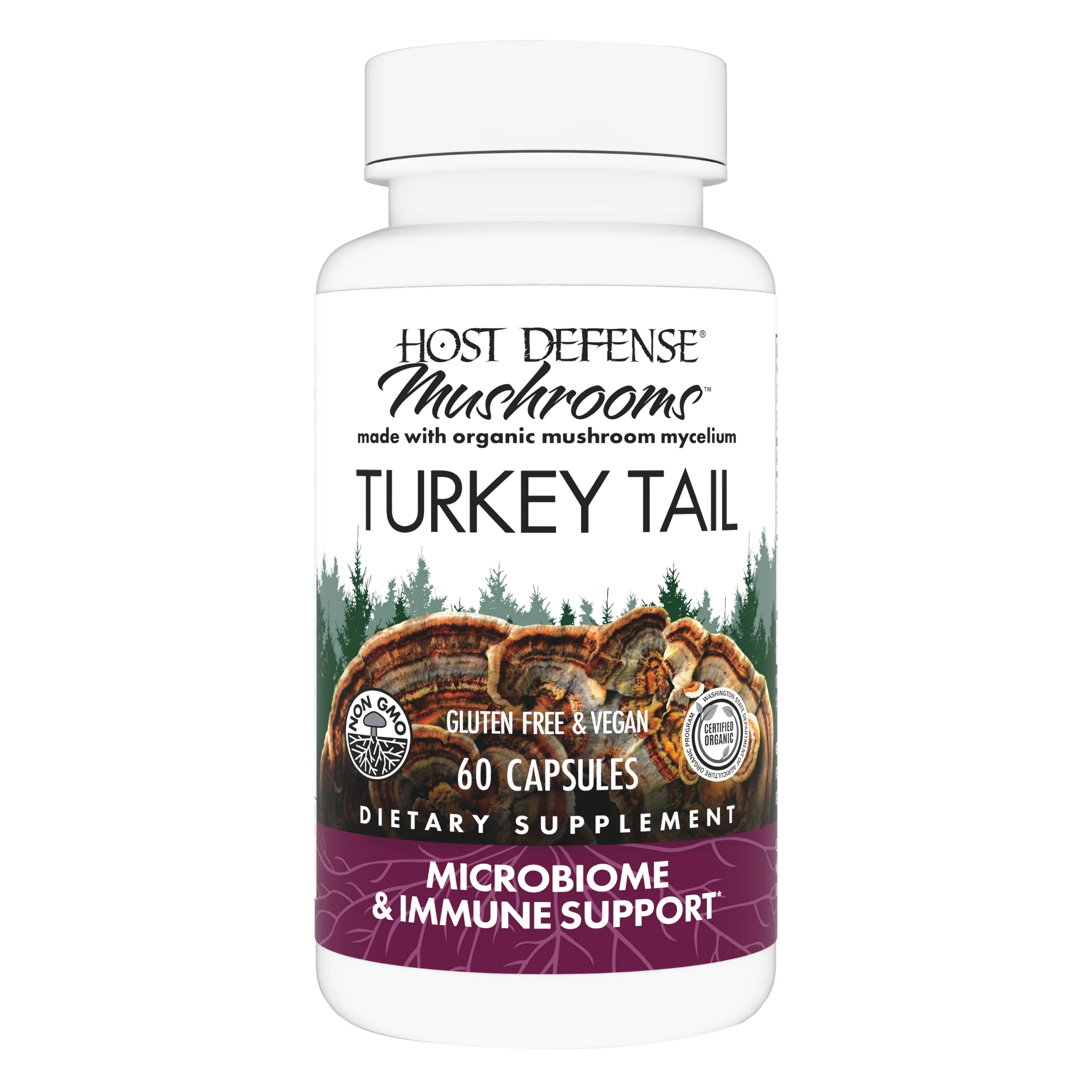 Host Defense, Turkey Tail Capsules, Natural Immune System and Digestive Support, Mushroom Supplement, Unflavored, 60