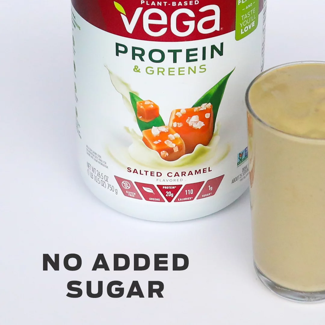 Vega Plant Protein & Greens Powder, Salted Caramel, 20g Protein, 1.1 Lb