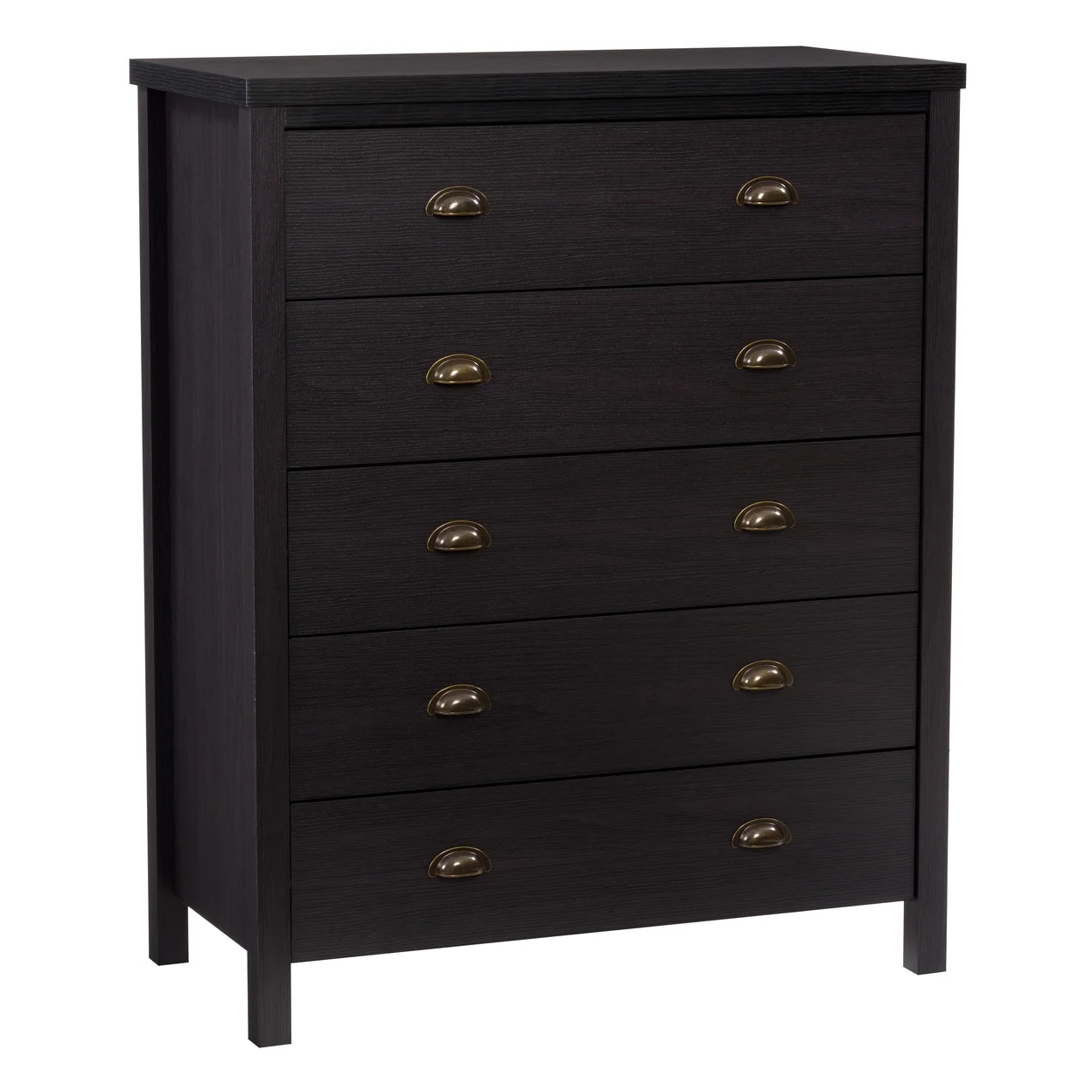Boston Black Engineered Wood Grain Finish 5 Drawer Tall Dresser