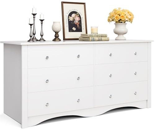 JUMMICO Dresser for Bedroom, 6 Wood Dresser Drawers, Wide Chest of Drawers, Storage Tower Unit, Modern Design for Bedroom, Living Room, Hallway, Entryway (Dark Brown)