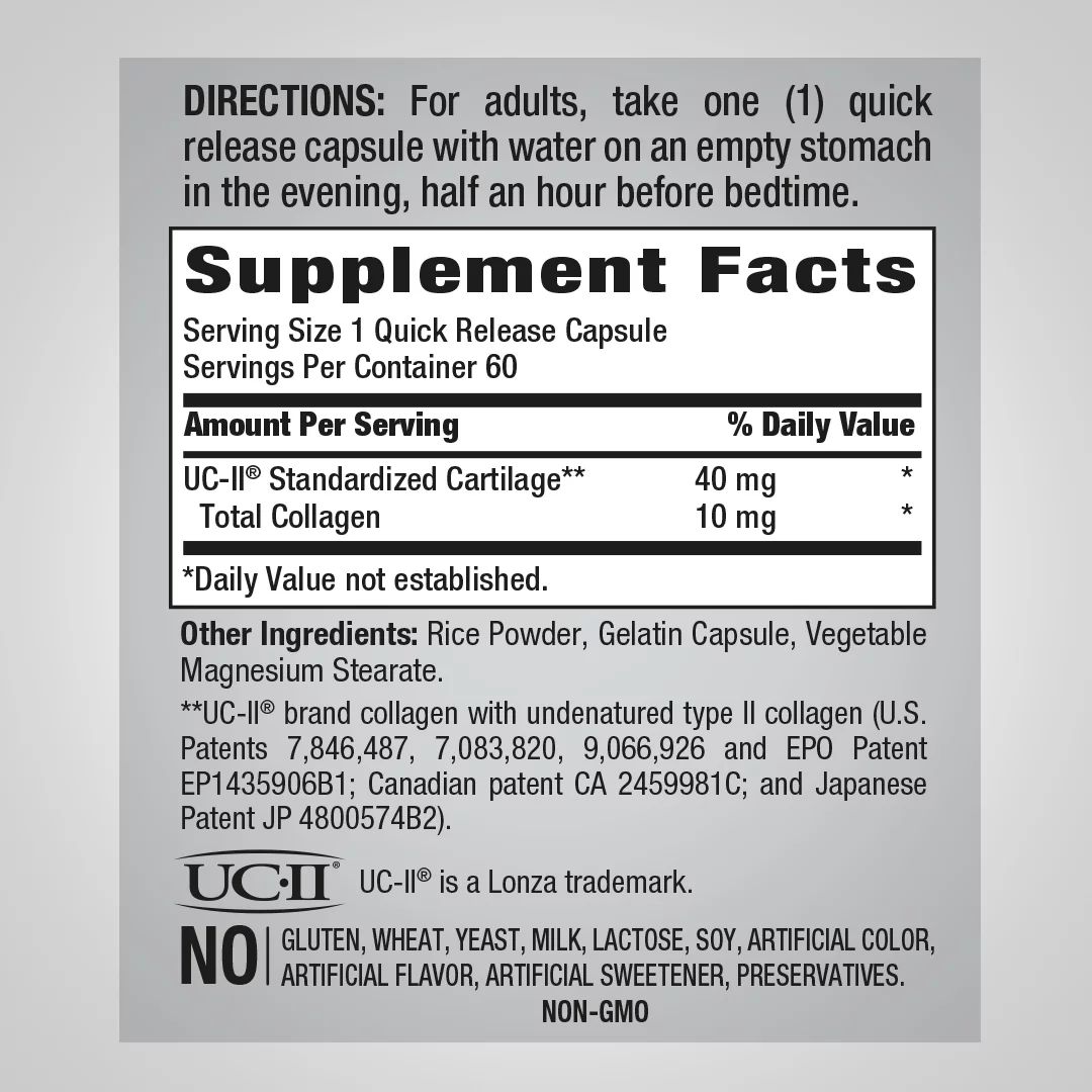 UC-II Collagen 40 mg 60 Capsules | Joint Formula Supplement | By Piping Rock