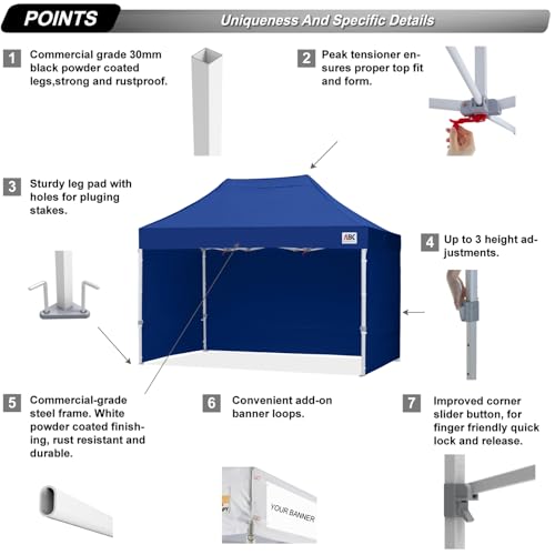 ABCCANOPY Easy Pop Up Canopy Tent with Sidewalls 10x10 Commercial -Series, White