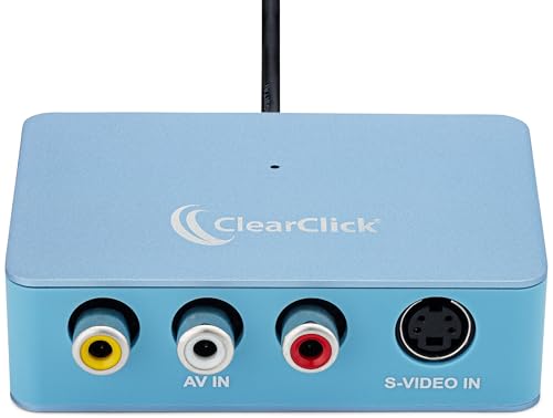 ClearClick Video to USB Lite - USB Audio Video Capture Device - Input AV, RCA, S-Video, VCR, VHS, Camcorder, Video8, Hi8, DVD, Retro Gaming Systems - USB-C Plug & Play