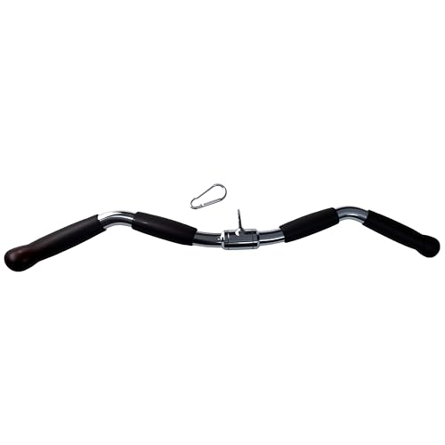 Lat Cable Machine Attachment Curl Pulldown Barbell Revolving Bar, Multi-Exerciser Cable Attachment, Solid Steel Tricep Press Down Bar with Rubber Handgrips & Revolving Hanger