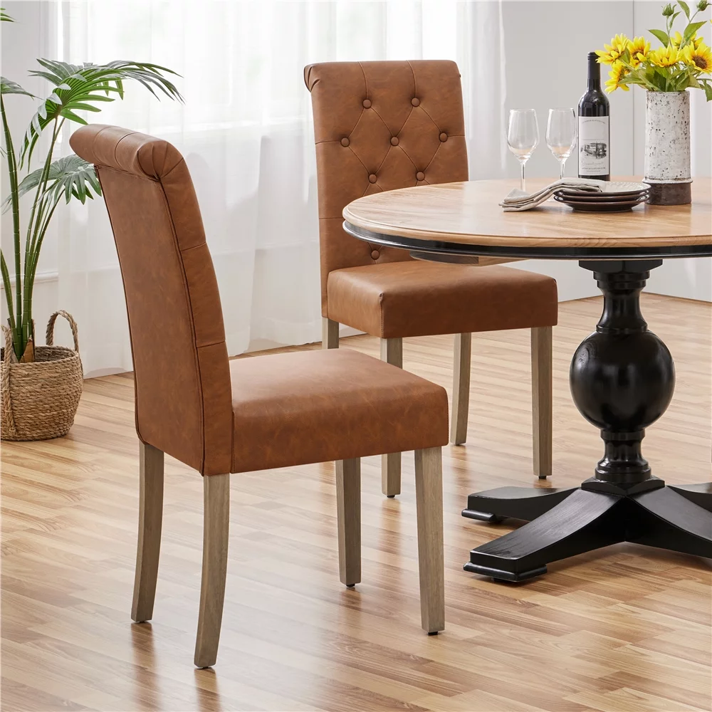 Smile Mart Modern Faux Leather Parsons Dining Chairs, Brown Set of 2