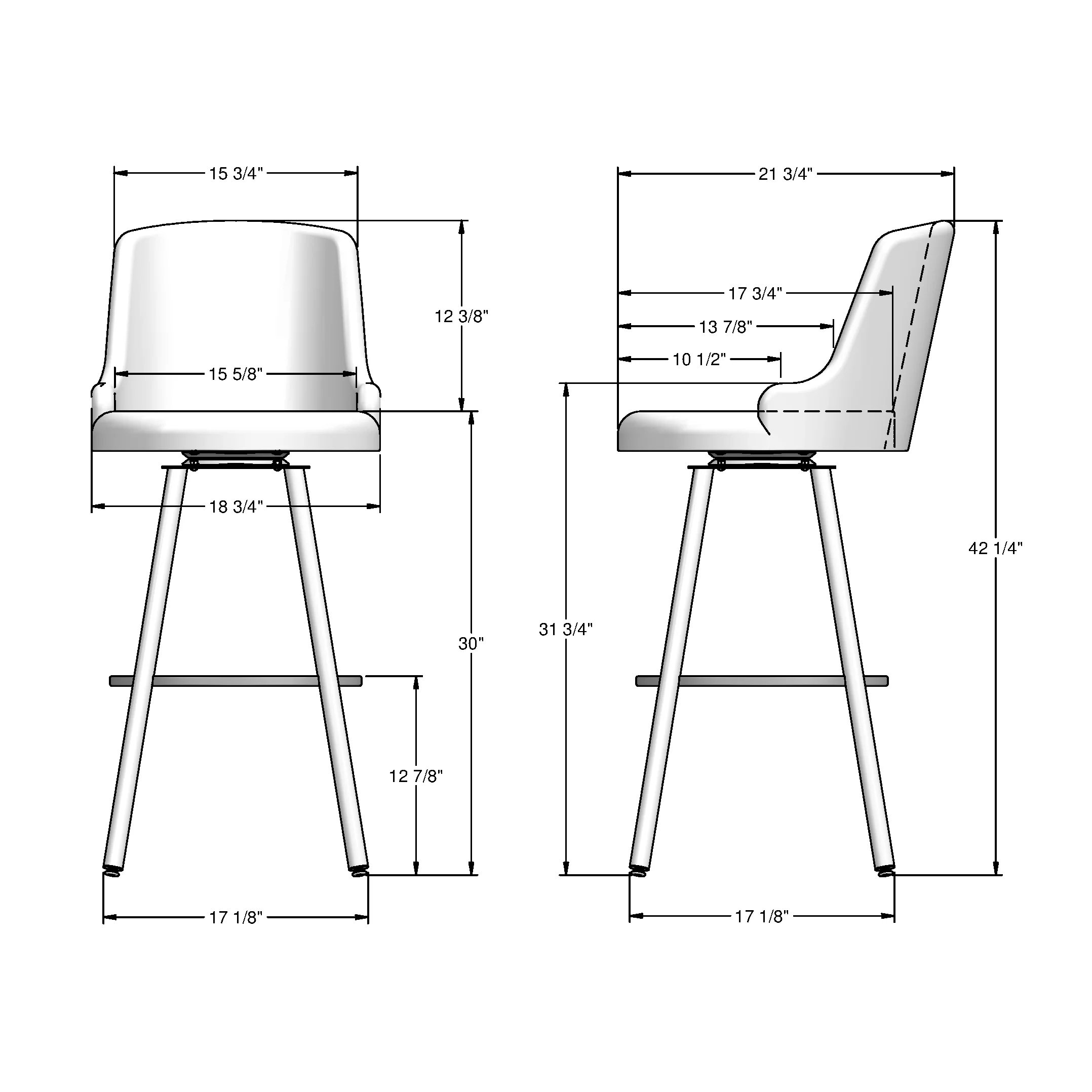 Amisco Kelsea 30 In. Swivel Bar Stool - Silver Grey Polyester / Shiny Grey Metal