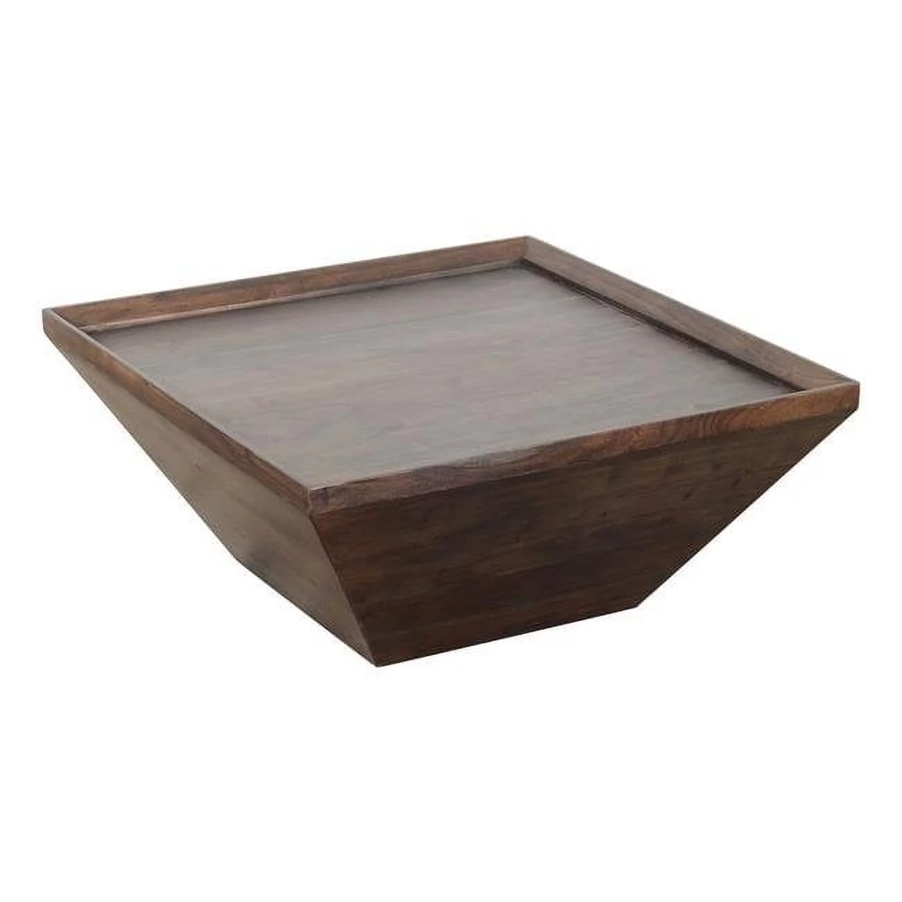 36 in. Square Shape Acacia Wood Coffee Table with Trapezoid Base, Brown