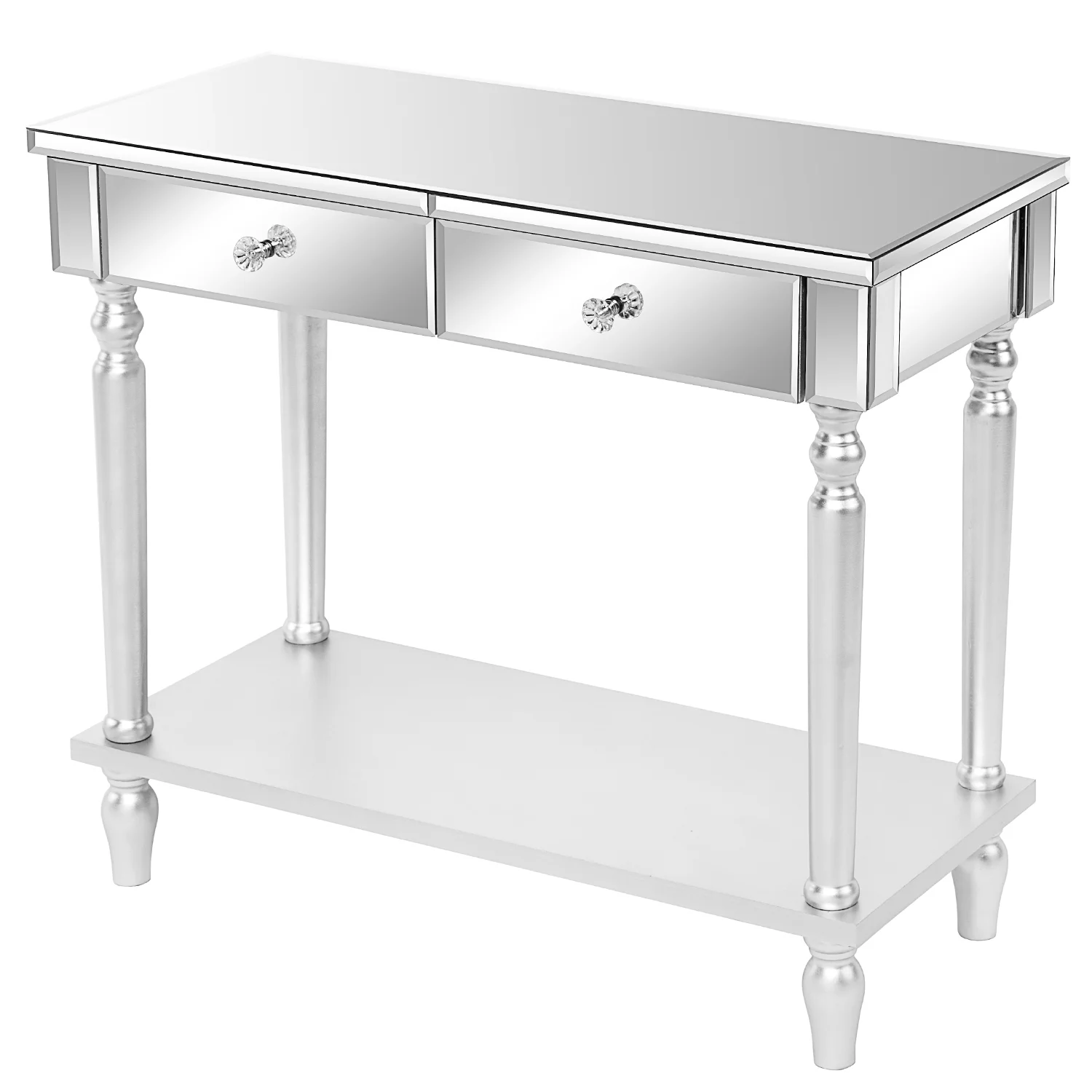 Zimtown Mirrored Sofa Table with Shelf,Vintage Console Side Table for Living Room Bedroom Entryway Study Hallway,Easy Assembly