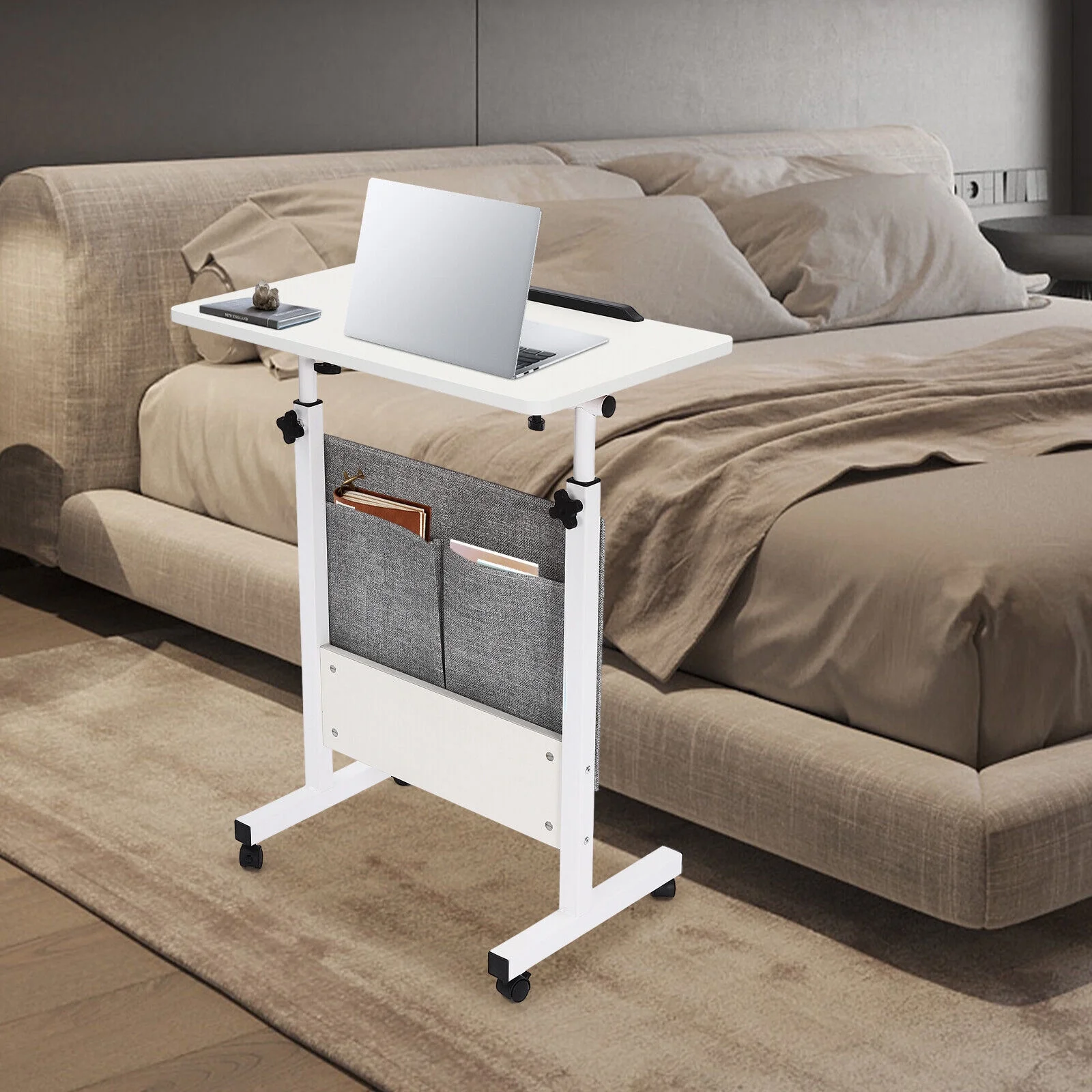 Rolling Laptop Desk Office Computer Table Adjustable Height Stand up Desk with Storage