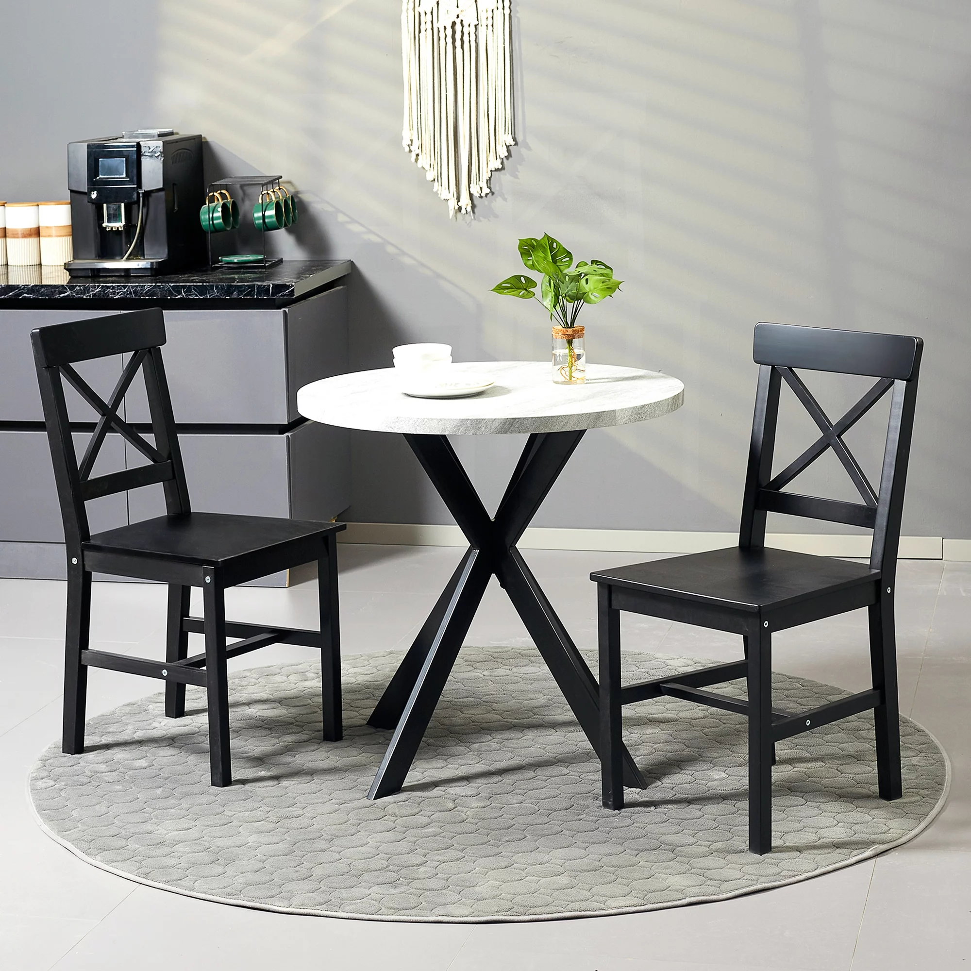 HOMCOM Wooden Farmhouse Dining Chairs Set of 4 with Cross Back, Black