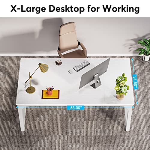 LITTLE TREE 63 Inch Large Executive Computer Office Desk, White