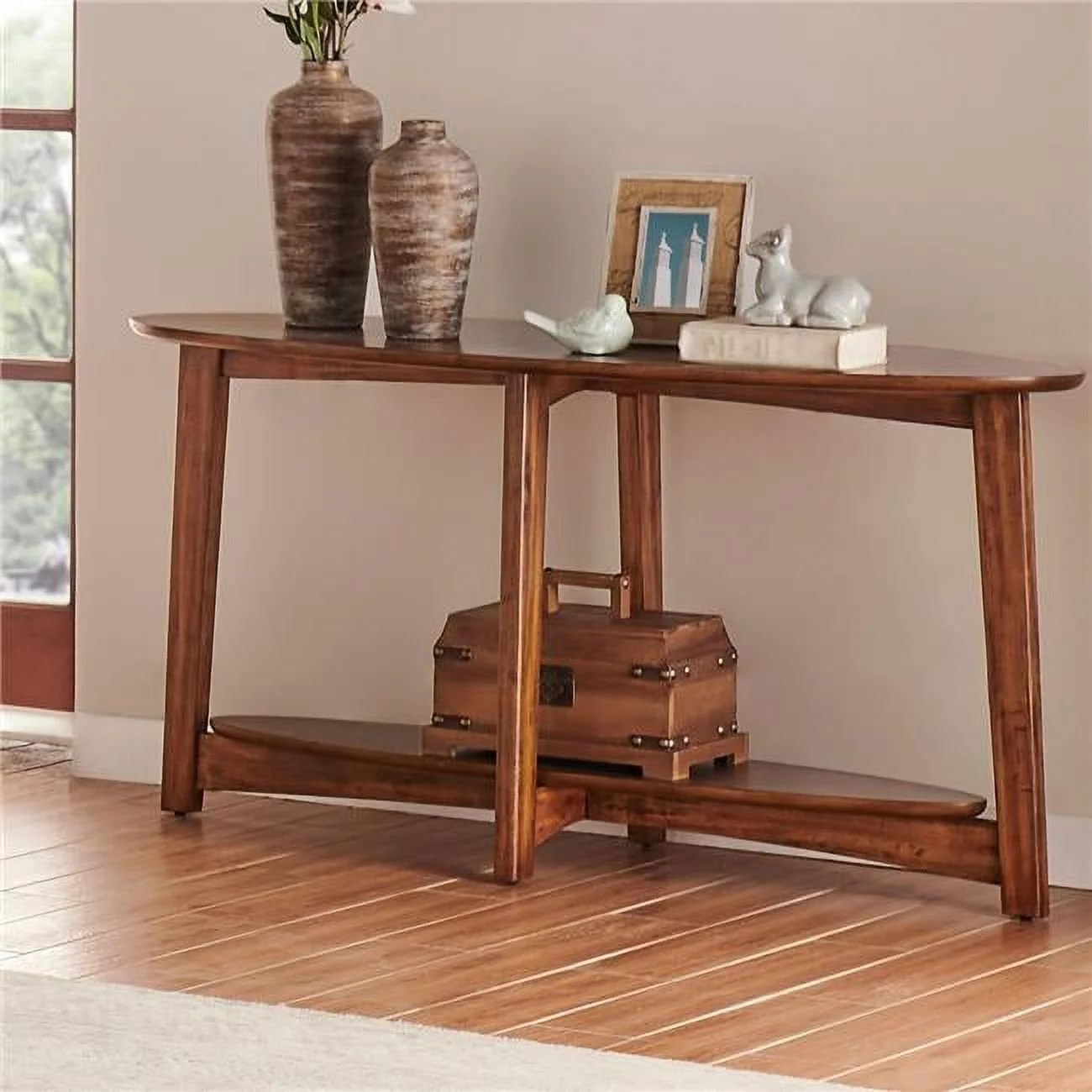 60 in. Monterey Console & Media Mid-Century Modern Wood Table, Warm Chestnut