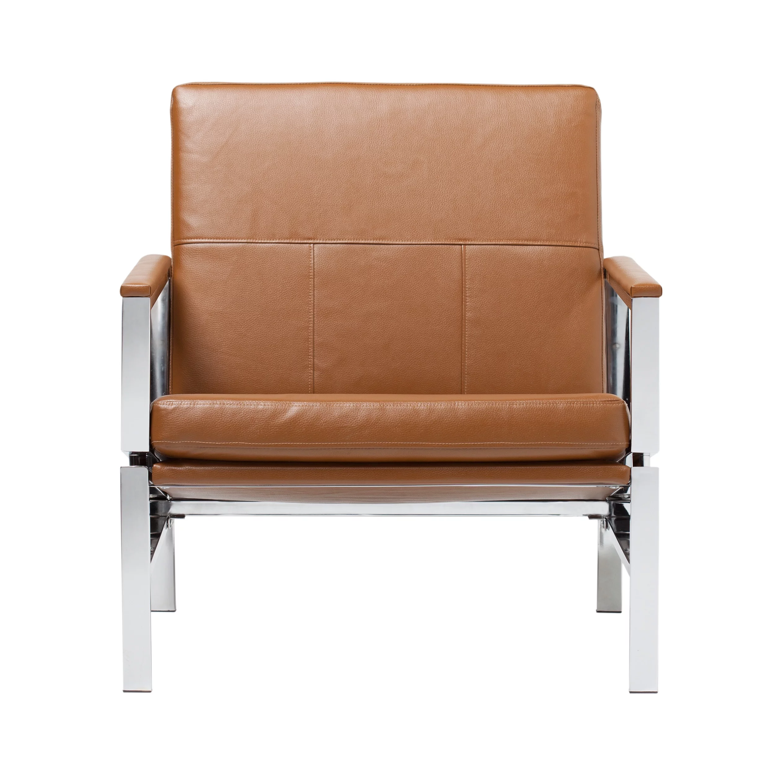 Atlas Mid Century Modern Living Room Accent Arm Chair in Blended Leather and Metal Frame