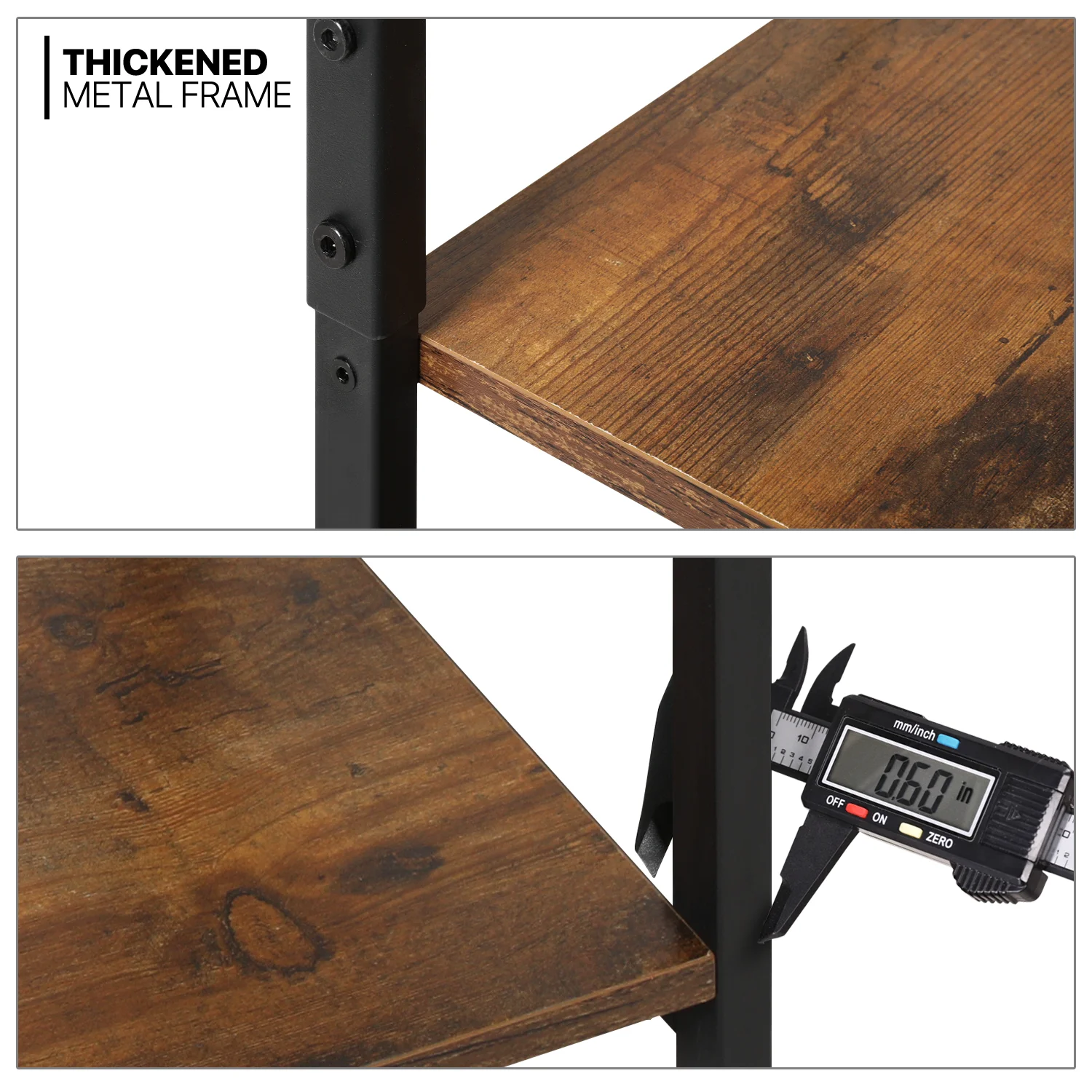 MoNiBloom 5 Shelves Rustic Bookcase, Industrial Shelf Unit, with Metal Frame Modern Office Home Display Shelves, Brown