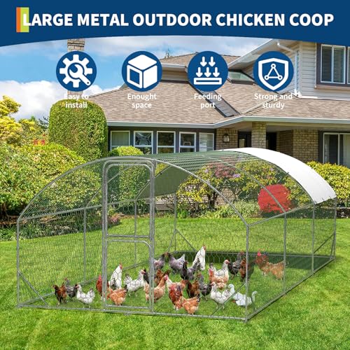 Large Metal Chicken Coop Run, Chicken Run for Yard with Cover, Large Chicken Run, Walk-in Poultry Cage,Chicken Coop for Chickens, 20 Hens, Ducks, Rabbits-9.8'W x 6.5'D x 6.5'H