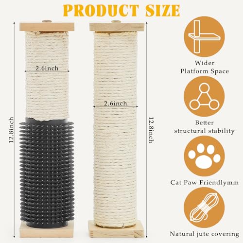 Aliceset 3 Pack Cat Scratching Post for Crate Cage 13 Inch Wooden Sisal Cage Mounted Scratching Post with Self Groomer and Massager for Grinding Claws and Climbing